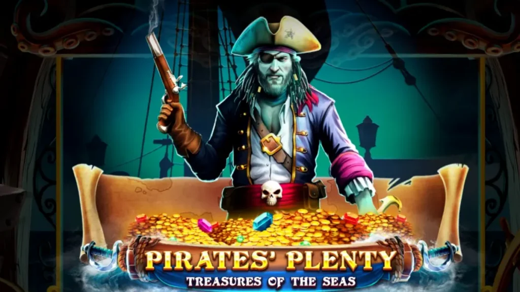 Pemandangan kapal bajak laut dan gulungan slot Pirates’ Plenty: Treasures of the Seas