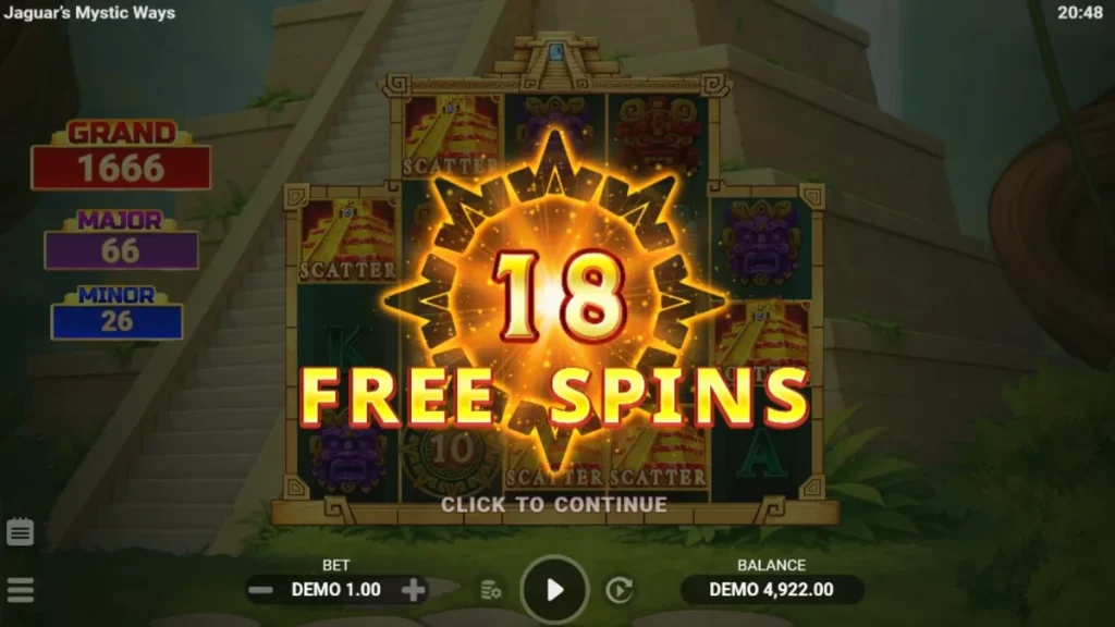 Tampilan visual slot Jaguar’s Mystic Ways dengan latar belakang kuil hutan kuno.