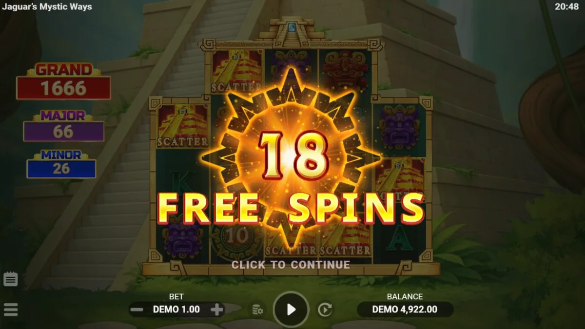Tampilan visual slot Jaguar’s Mystic Ways dengan latar belakang kuil hutan kuno.